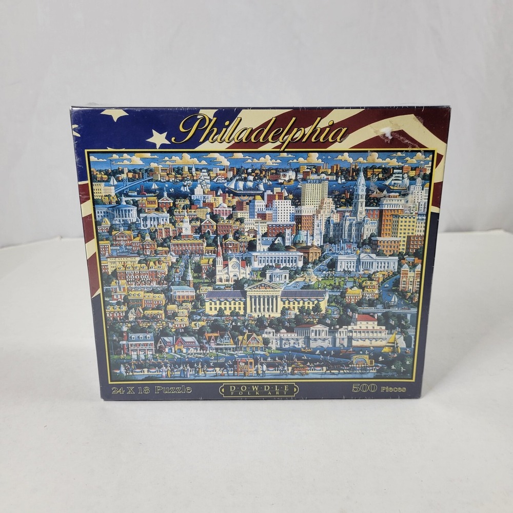 Dowdle Folk Art Philadelphia 500 Piece 24 x 18 Jigsaw Puzzle New Sealed - Picture 2 of 10